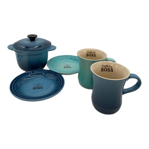 LE CREUSET (ルクルーゼ) BOSSオリジナル セット ブルー BOSS ココット マグカップ×2 プレート×2